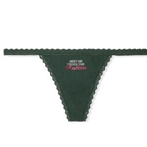 Mistletoe VICTORIA'S SECRET Lace-Trim Cotton Christmas V-String Panty